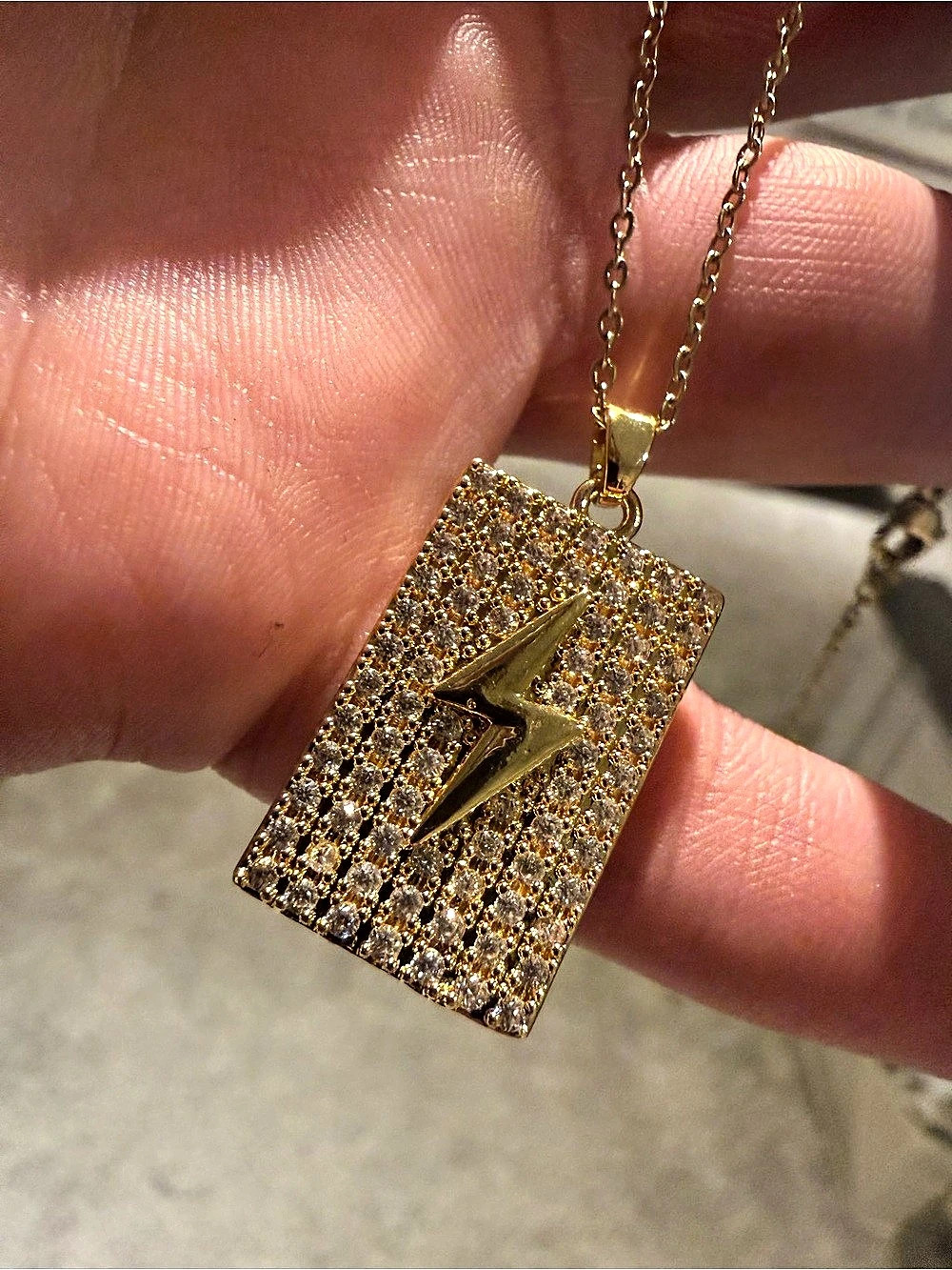 Rhinestone Lightning Bolt Pendant Necklace